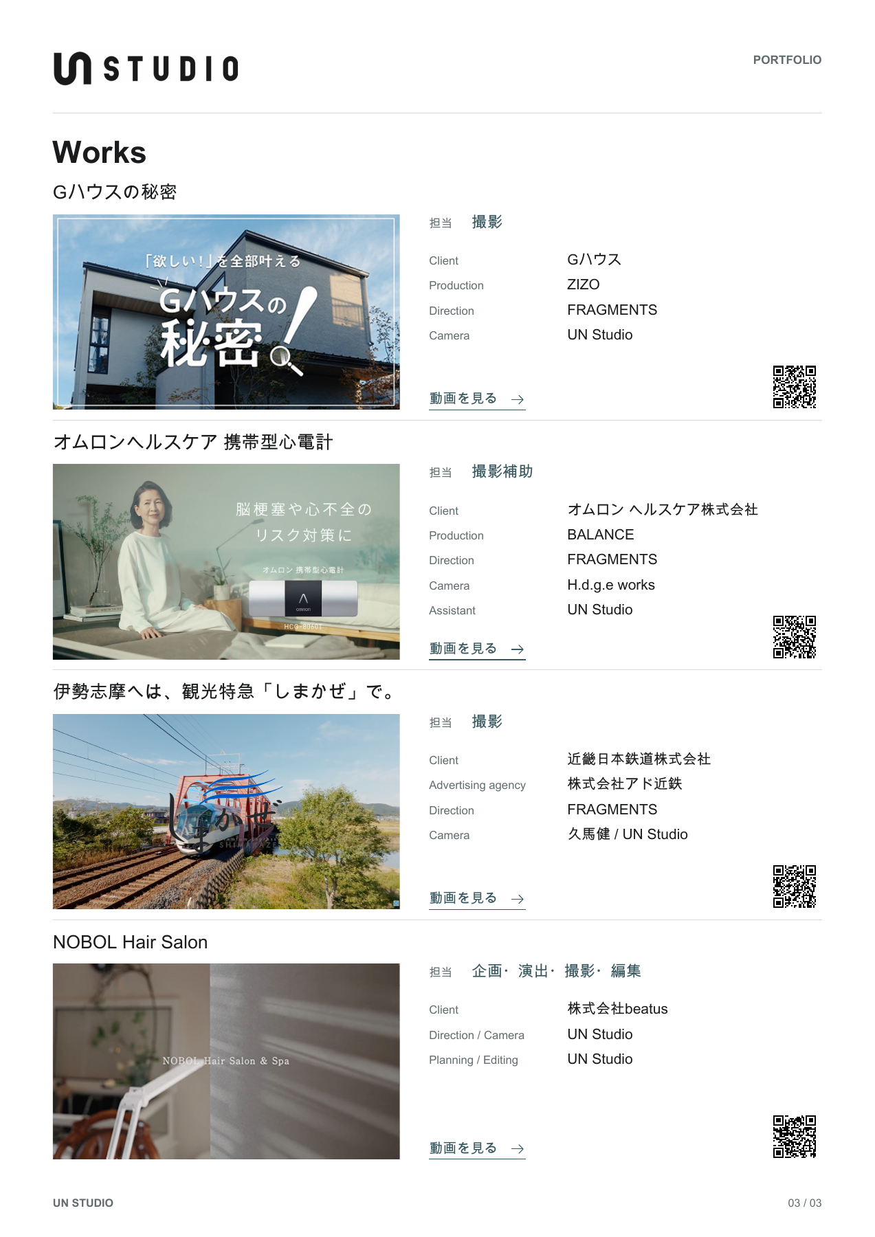 Works：Gハウスの秘密、オムロンヘルスケア、観光特急しまかぜ、NOBOL Hair Salon